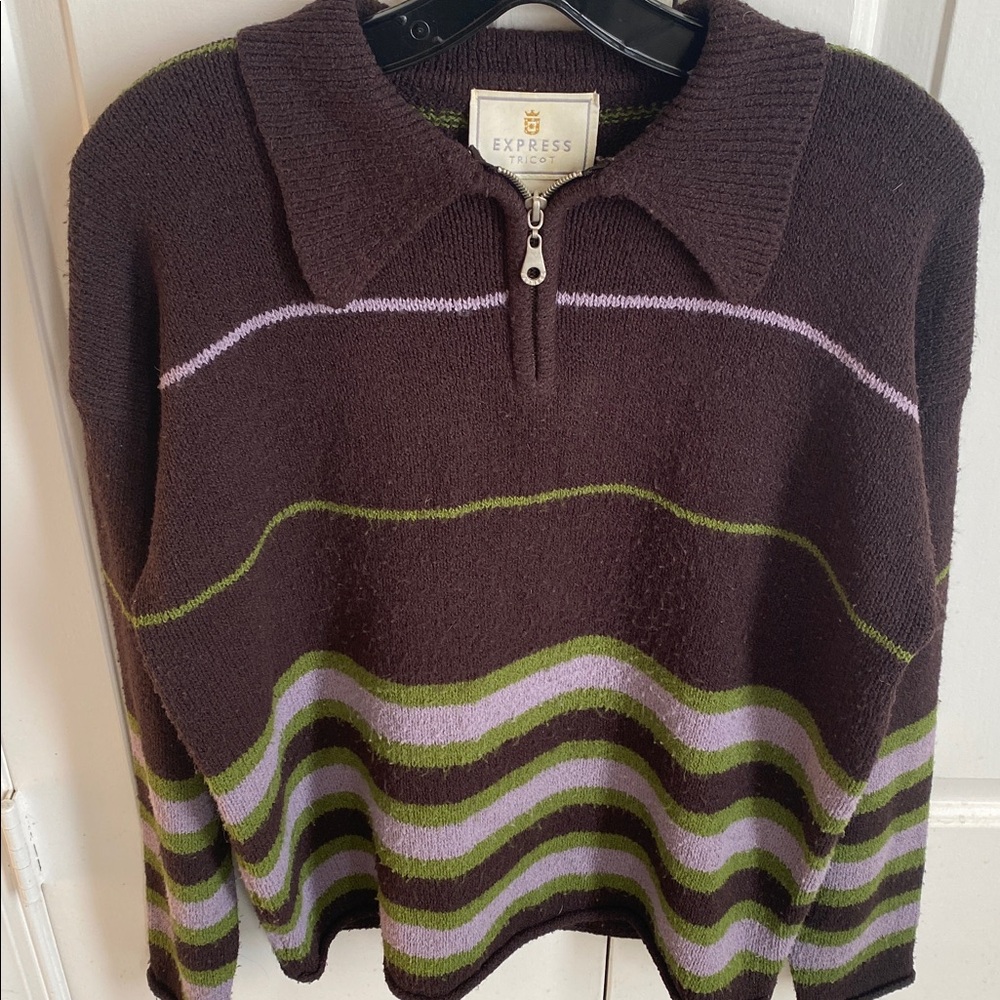 Vintage Express  Half Zip Brown and Lavender Sweater